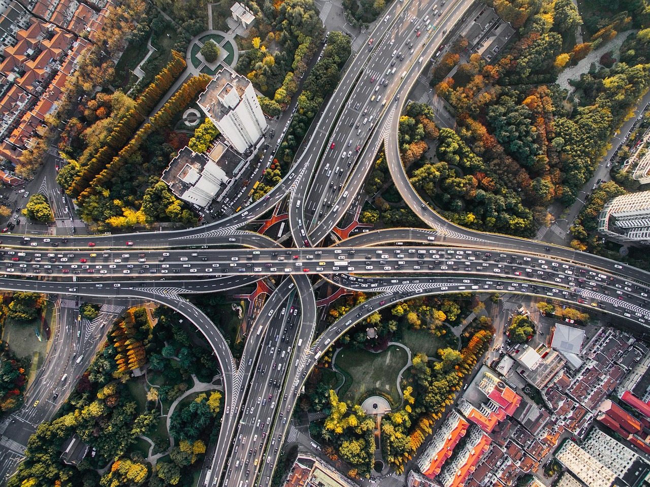 architecture, buildings, cars, city, cityscape, nature, highway, infrastructure, roads, traffic, trees, urban